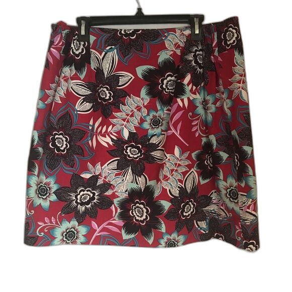 Talbots Red & Black Floral Print Pencil Skirt Women Size 14W Knee Length Cotton - Picture 4 of 11
